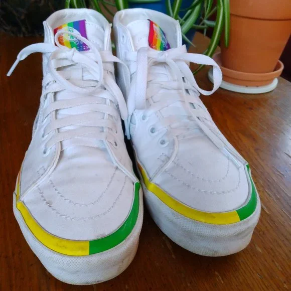 Vans Sk8-Hi Tapered True White Rainbow Foxing 7 5.5 Pride๐ณ๏ธโ๐ - Picture 10 of 13